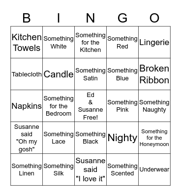 Susanne's Bridal Shower Bingo Card