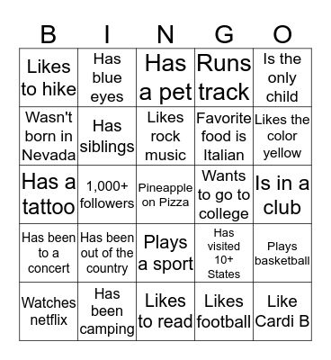 First Day Get To Know You Bingo Card