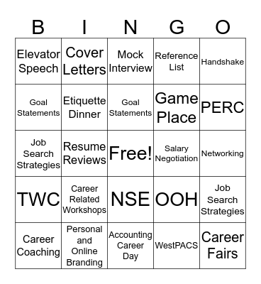 Career and Professional Development Center Bingo Card