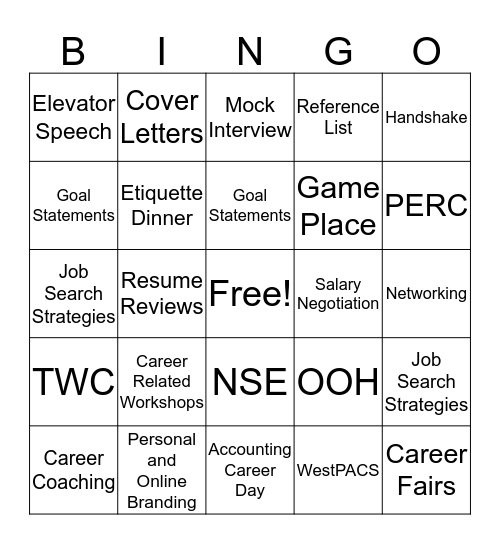 Career and Professional Development Center Bingo Card