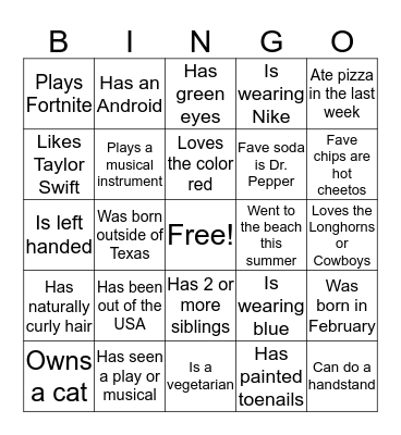 Nice to Meetcha BINGO!  Bingo Card