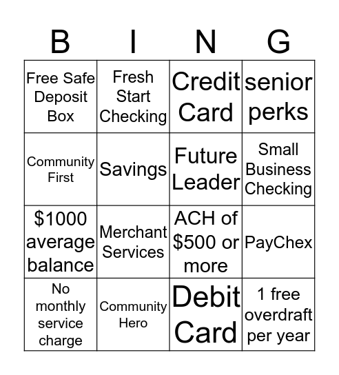 CenterState Bank Bingo Card