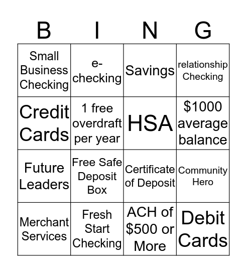 CenterState Bank Bingo Card