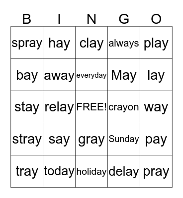 ay words Bingo Card