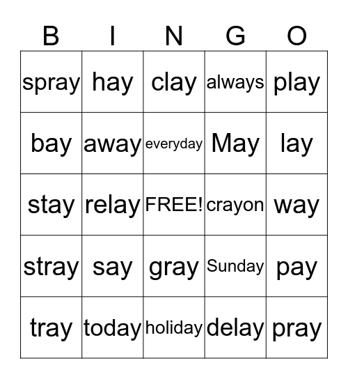 ay words Bingo Card