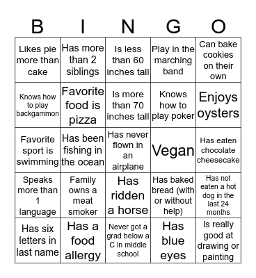 First day bingo Card