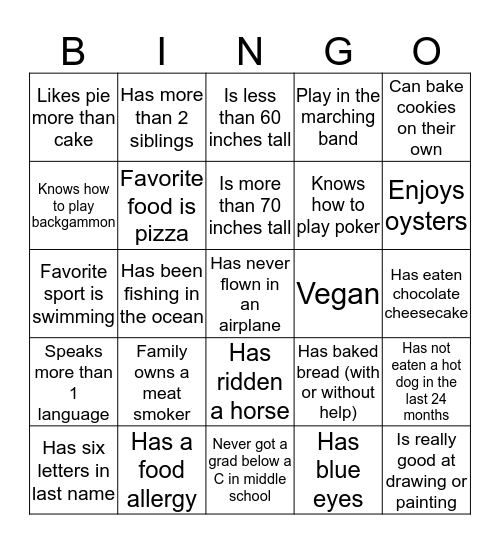 First day bingo Card