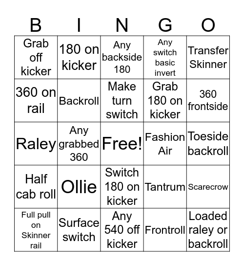 Trick Bingo Card