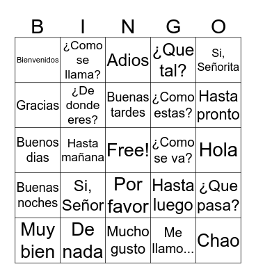 Spanish Greetings Bingo Card