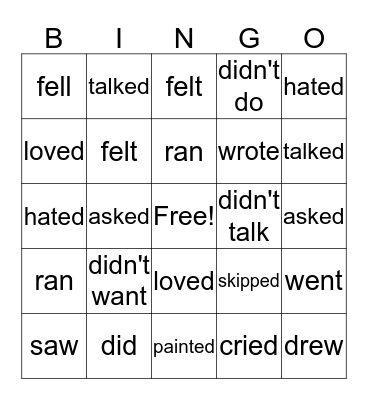 Past tense verbs Bingo Card