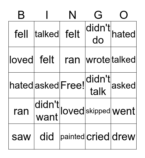 Past tense verbs Bingo Card