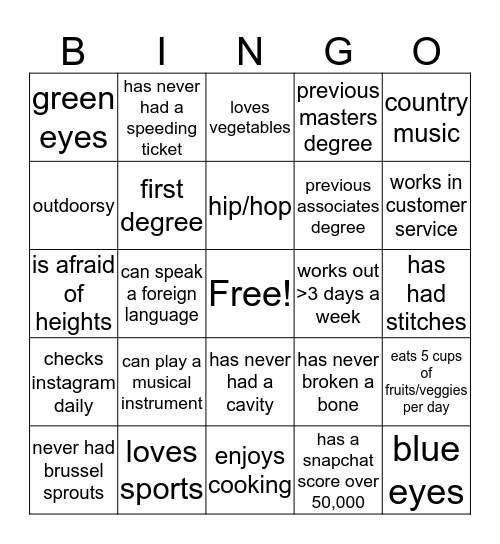 Nursing I Orientation Bingo Card