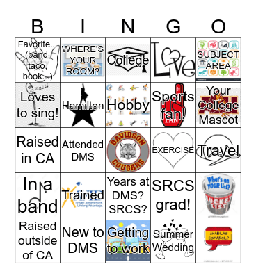 Davidson Middle School Bingo Card