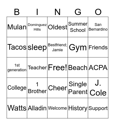 Getting to Know Ms. Waller Bingo Card