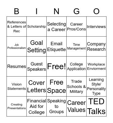 Job Skills Bingo Card