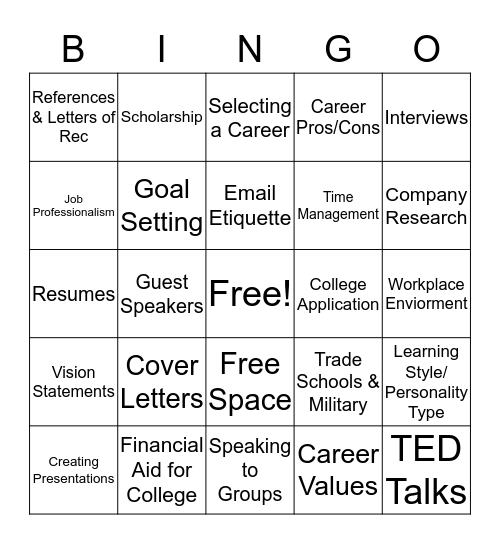 Job Skills Bingo Card