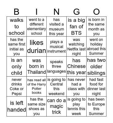 FIND SOMEONE WHO ...  Bingo Card