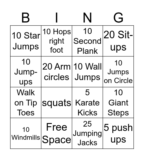 FITNESS BINGO Card