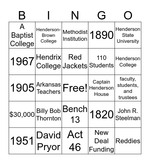 Henderson Bingo Card