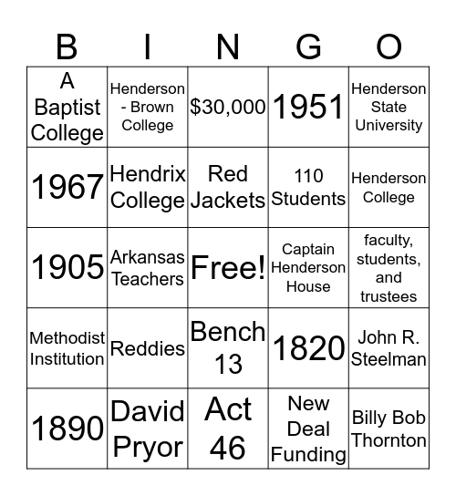 Henderson Bingo Card