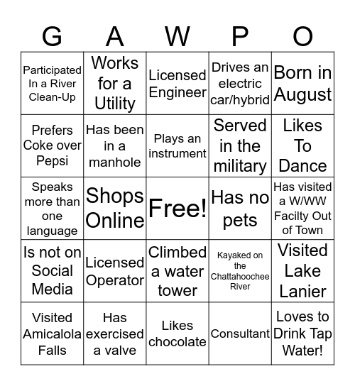 GAWPO Bingo Card