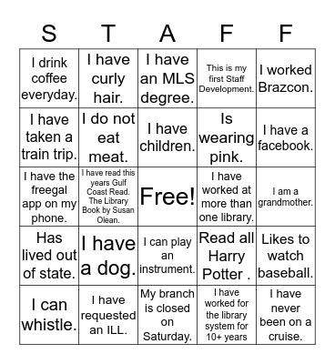 Staff Development Bingo Card