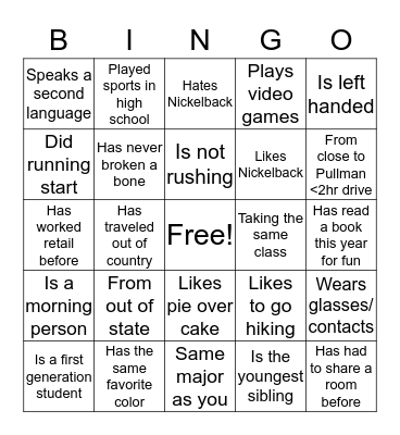 Icebreaker Bingo Card