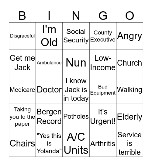 Yolanda Bingo Card