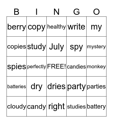 plurals...y to i Bingo Card