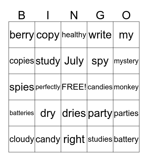 plurals...y to i Bingo Card