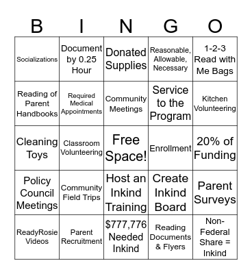 Inkind Bingo Card