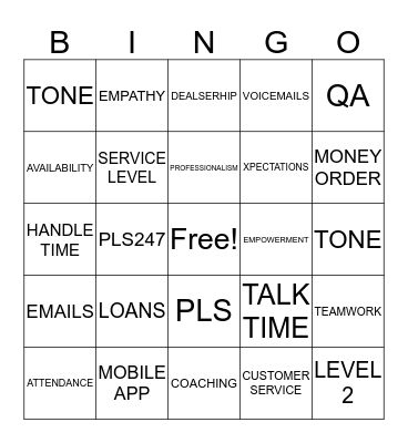 Call Center Bingo Card