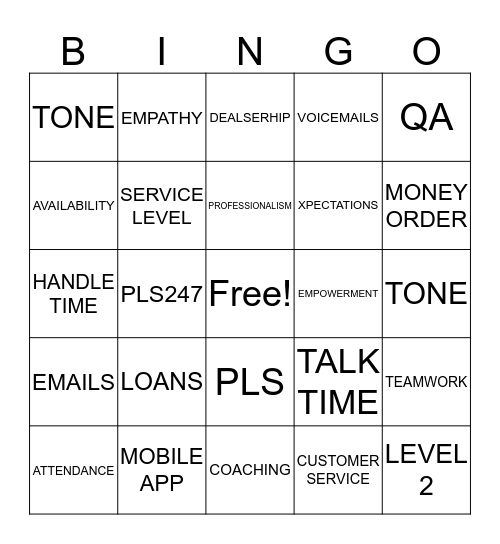 Call Center Bingo Card