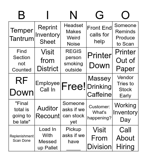 462 Inventory Bingo Card