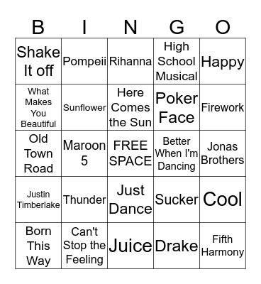 Musical Bingo Card