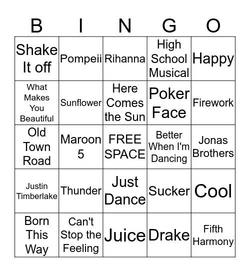 Musical Bingo Card