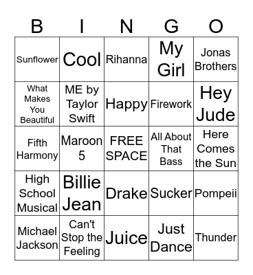 Musical Bingo Card