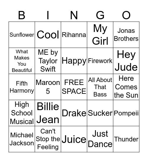 Musical Bingo Card