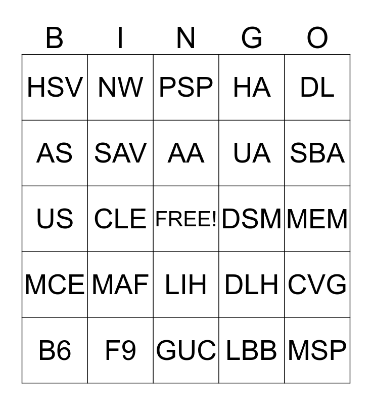 City Code Bingo Card