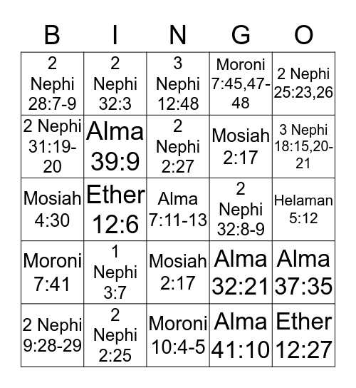 Scritpure Mastery Bingon Bingo Card