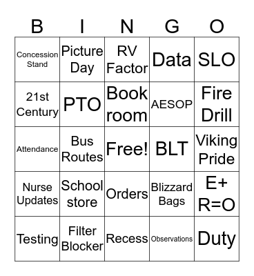 Staff Meeting Bingo Card