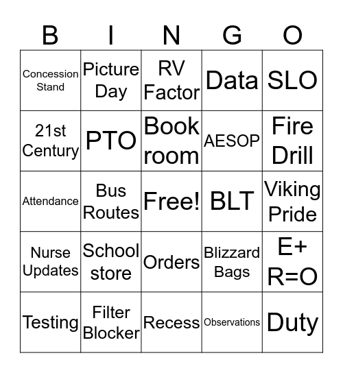 Staff Meeting Bingo Card