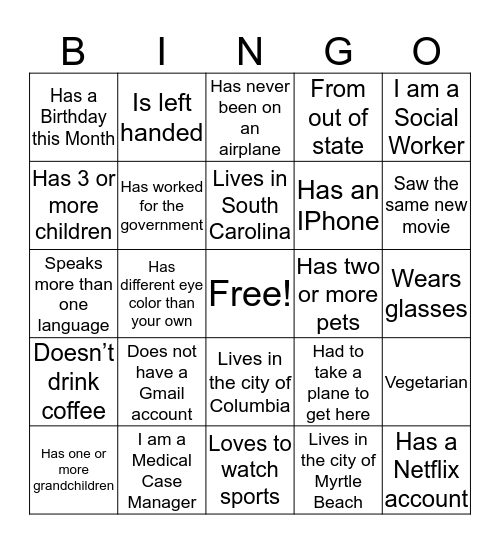 Networking Bingo Card