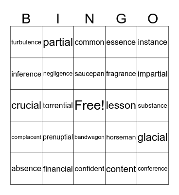Rows 13 & 14 Bingo Card
