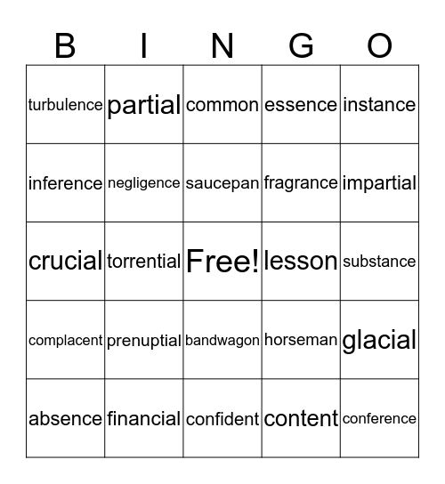 Rows 13 & 14 Bingo Card