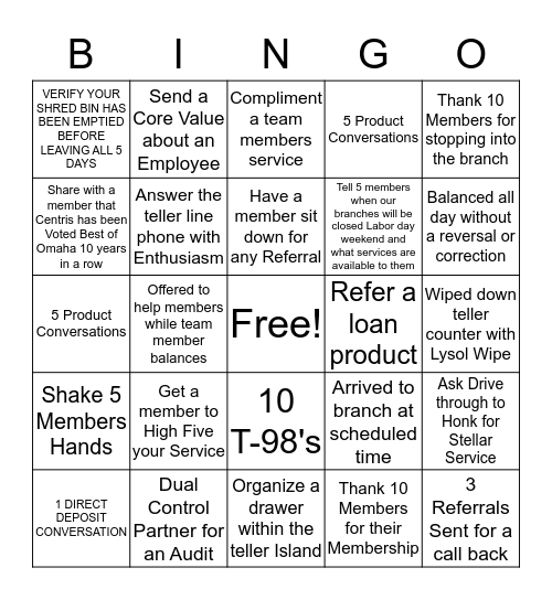 Teller Bingo Card