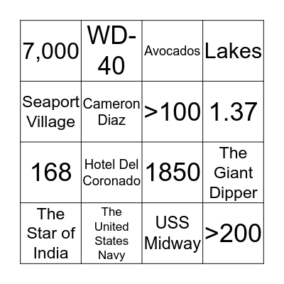 San Diego Bingo Card