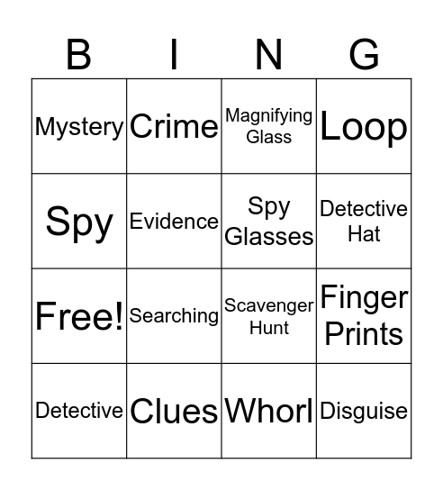 Spies and Detectives  Bingo Card