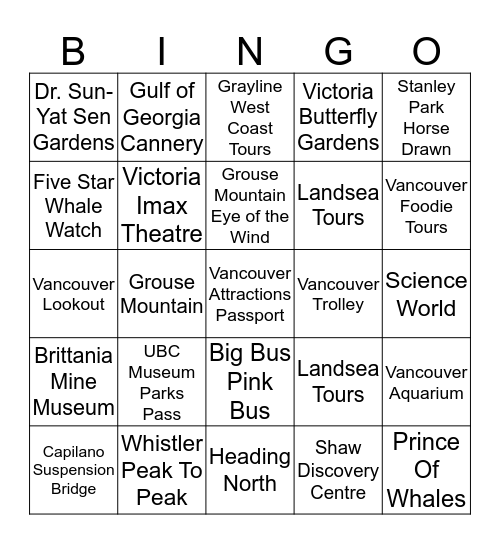 BCVC @ YVR Bingo Card