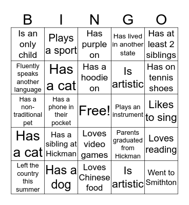 Get to know you Bingo Card